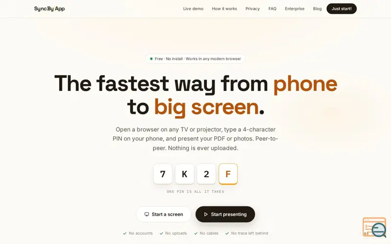 Screenshot of SyncBy!App — Present wirelessly!