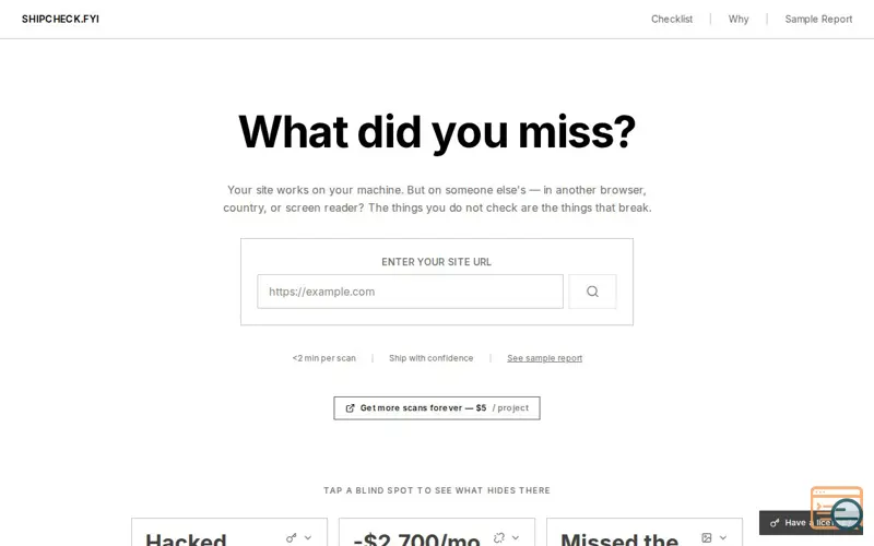 Screenshot of ShipCheck