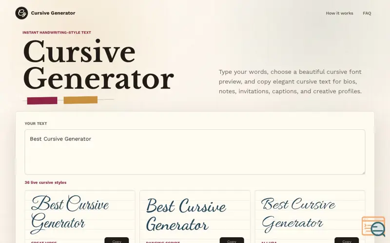 Screenshot of Cursive Generator