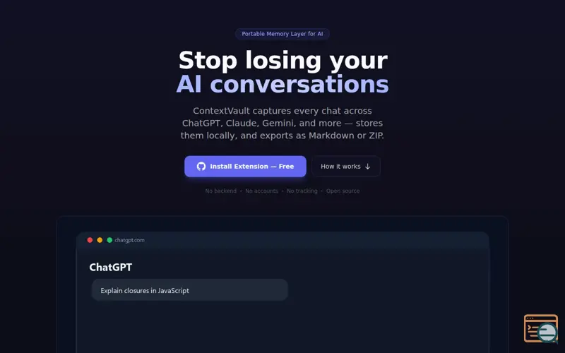 Screenshot of ContextVault never lose AI conversations