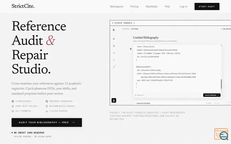 Screenshot of StrictCite — Reference Audit Studio