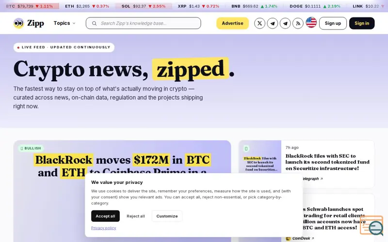 Screenshot of Zipp, a launch using Subscribe with Google