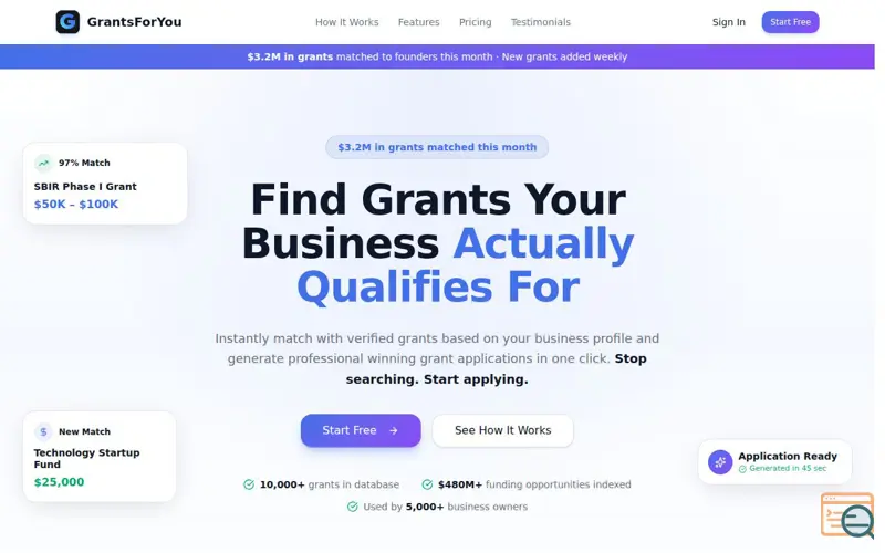 Screenshot of GrantsForYou