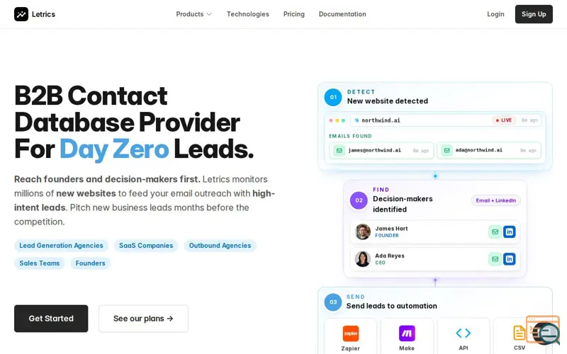 Screenshot of Letrics, a launch using Guideflow