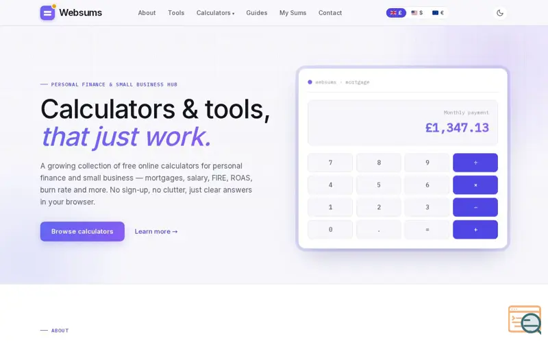 Screenshot of Websums