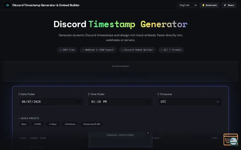 Screenshot of Discord Timestamp Generator