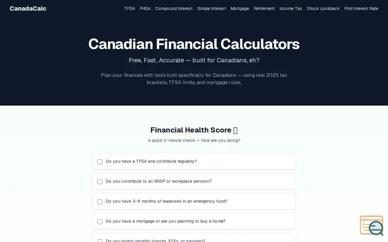 Screenshot of Canadian Financial Calculators — Free
