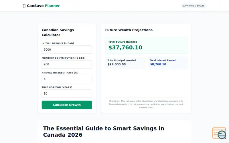 Screenshot of CanSave Planner