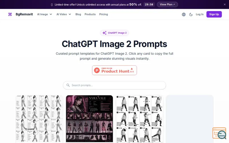 Screenshot of ChatGPT Image 2 Prompts by BgRemovit