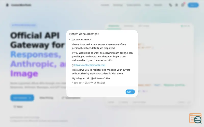 Screenshot of ContactBoxTools, a launch using One API