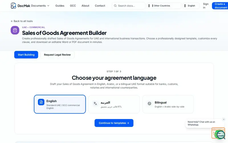 Screenshot of DocMak Sales of Goods Agreement Maker