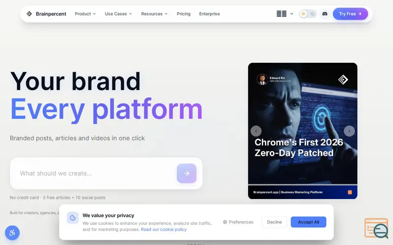 Screenshot of Brainpercent, a launch using v0 by Vercel