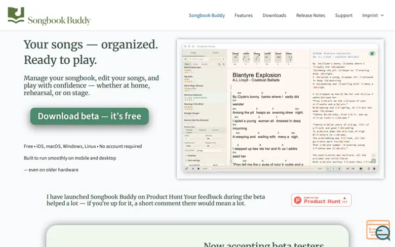 Screenshot of Songbook Buddy