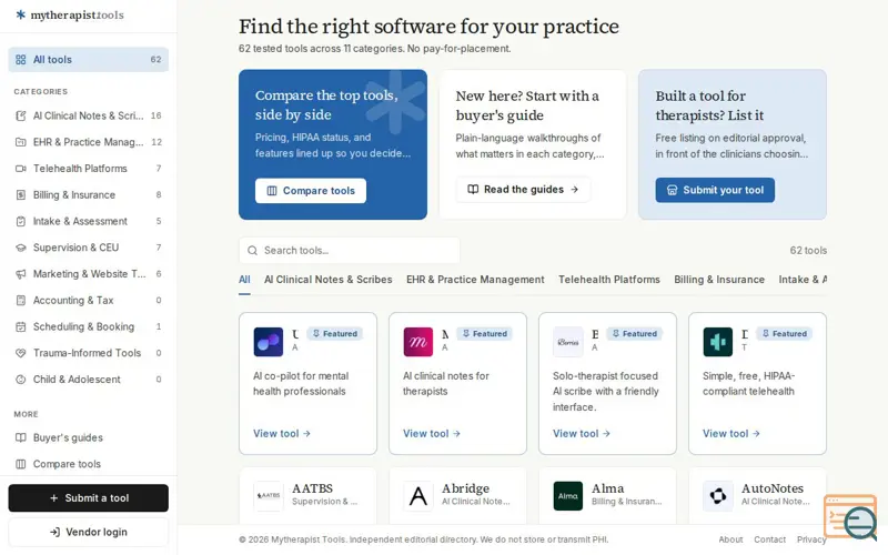 Screenshot of Mytherapist Tools
