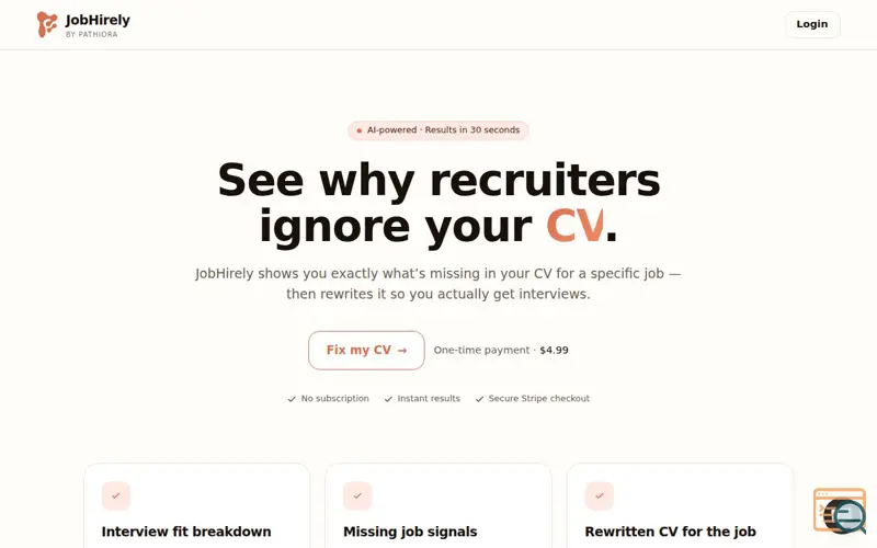 Screenshot of JobHirely