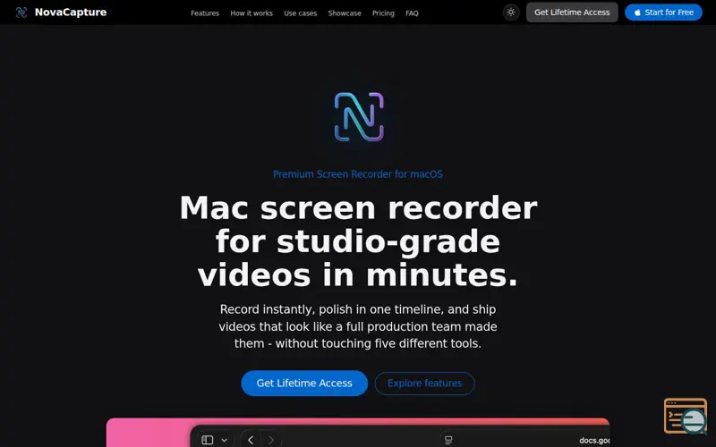 Screenshot of NovaCapture - Screen Recorder for macOS | Record. Edit. Ship.