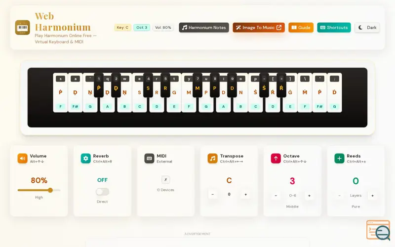 Screenshot of Web Harmonium