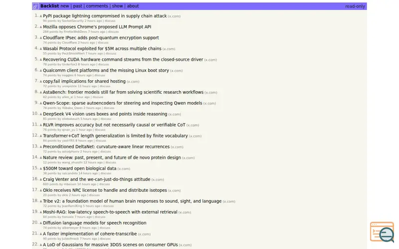 Screenshot of Backlist