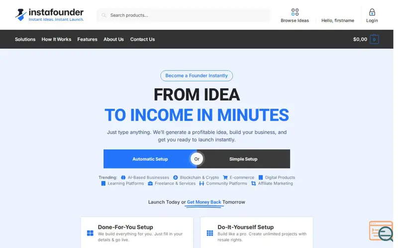 Screenshot of InstaFounder