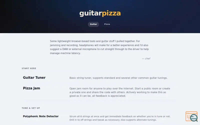 Screenshot of guitar pizza