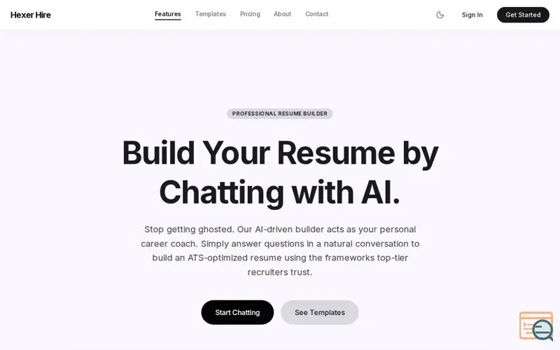 Screenshot of Hexer Hire | AI Resume Builder & Cover Letter Generator