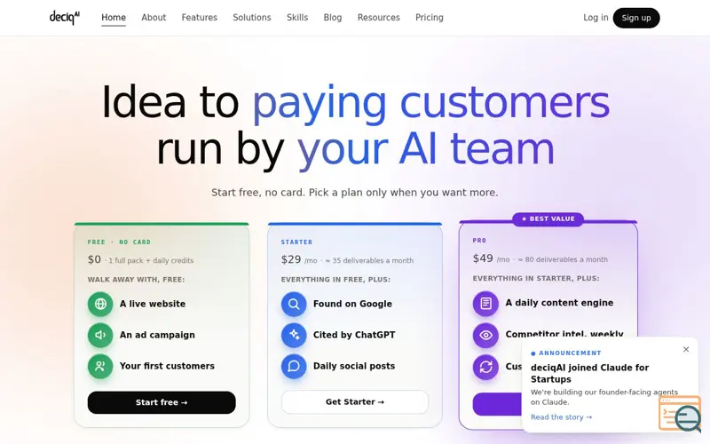 Screenshot of deciqAI, a launch using Novita AI