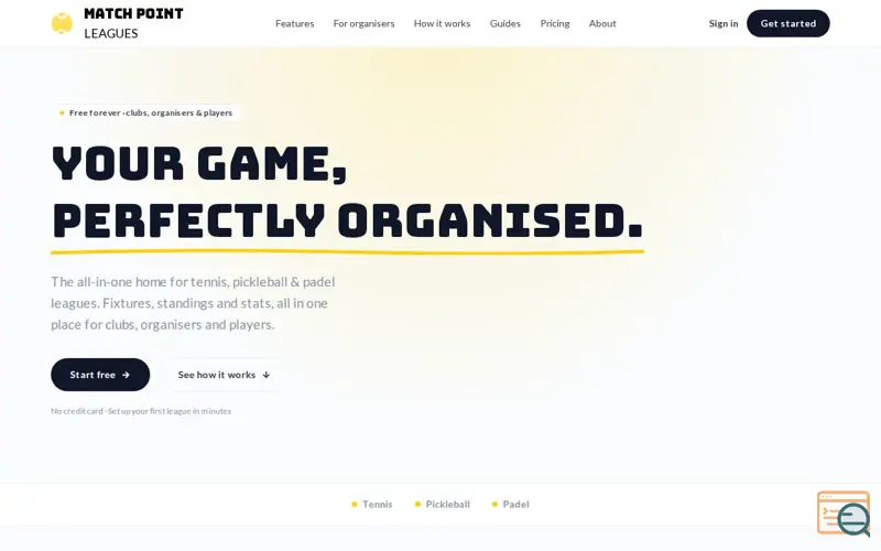 Screenshot of Match Point Leagues