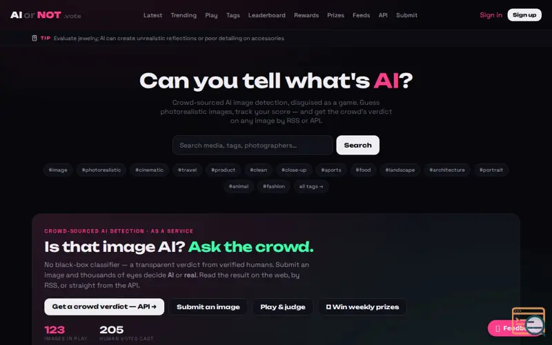 Screenshot of AI or Not