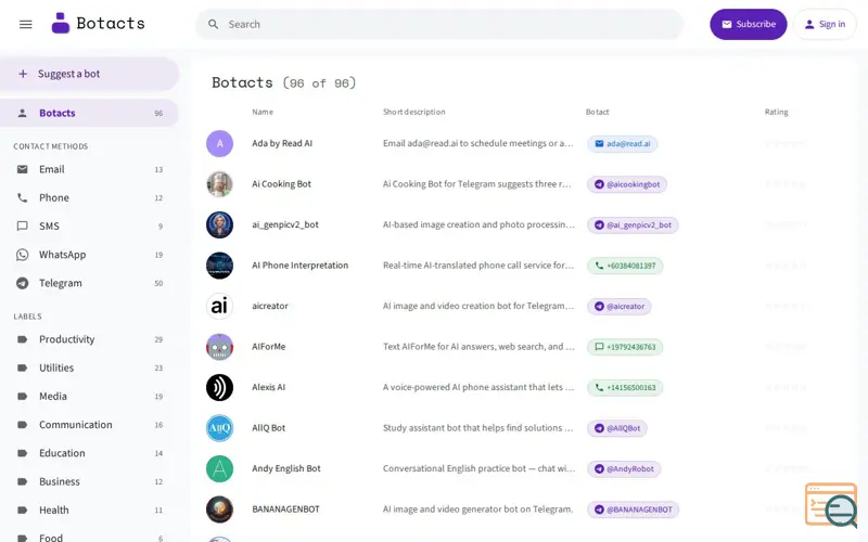 Screenshot of Botacts
