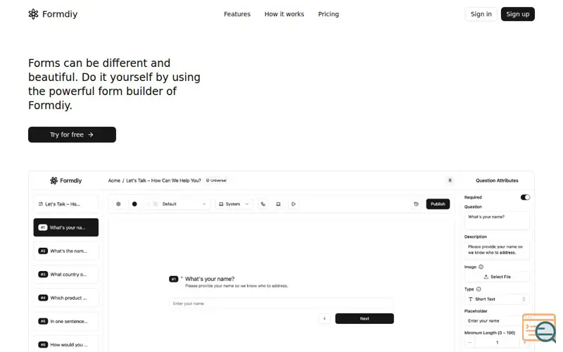 Screenshot of Formdiy