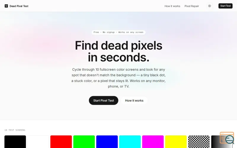 Screenshot of Dead Pixel Test and Fix