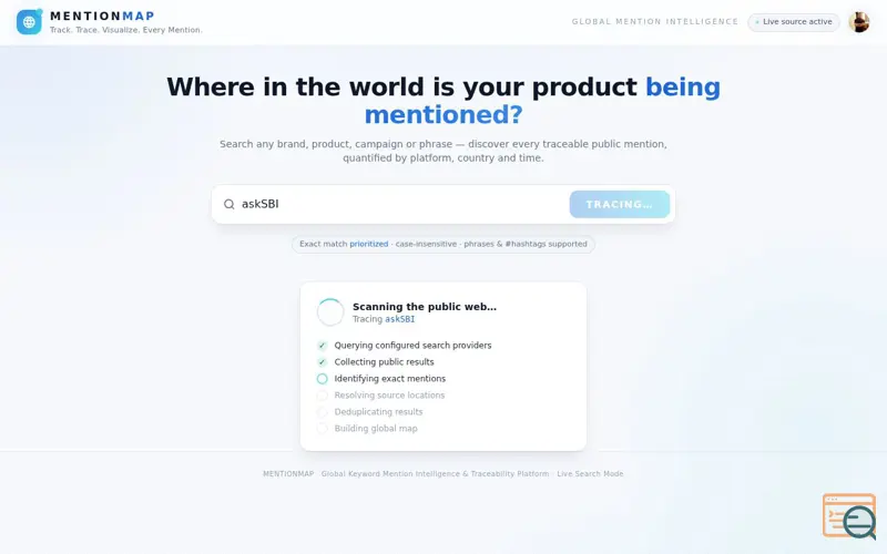 Screenshot of MentionMap — Global Mention Intelligence