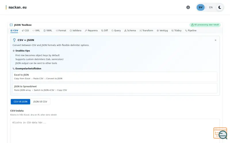 Screenshot of JSON Toolbox by mackan.eu