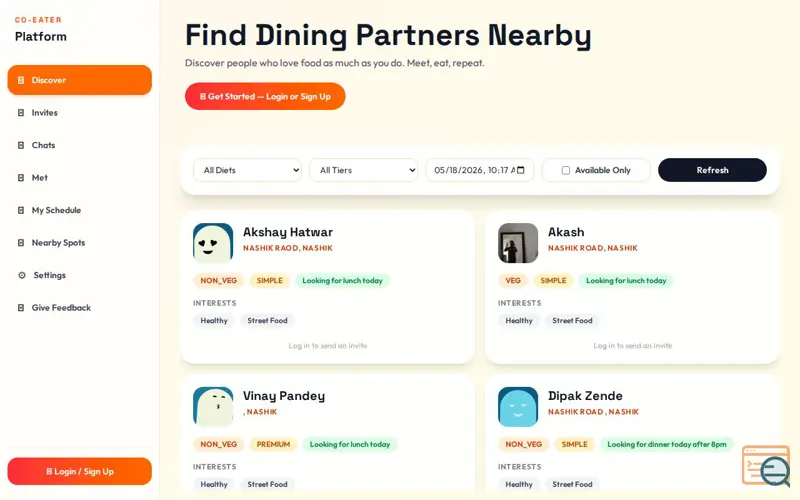 Screenshot of Find your coeating partner