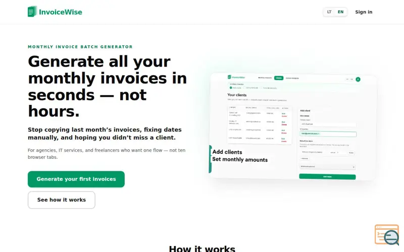 Screenshot of InvoiceWise