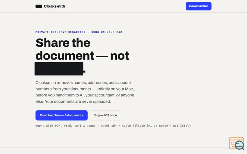 Screenshot of Cloaksmith — Redact personal info on your Mac, before AI sees it
