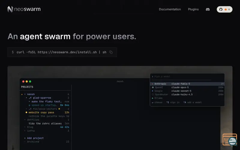 Screenshot of Neoswarm · An Agent Swarm for Power Users