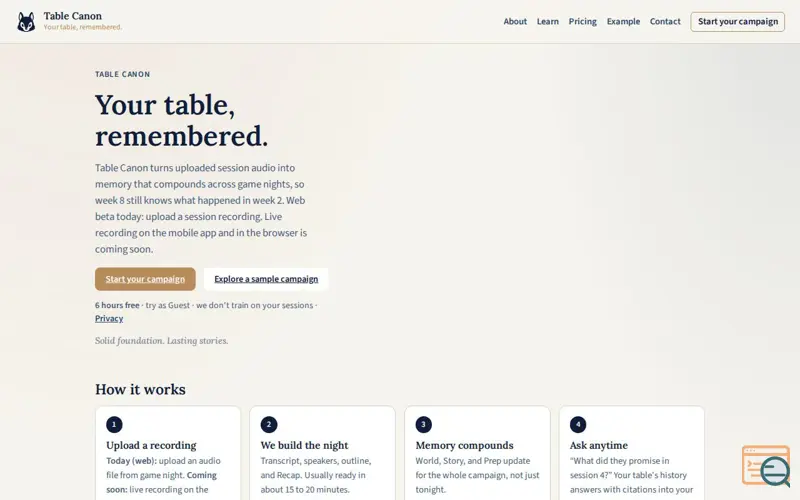 Screenshot of Tablecanon