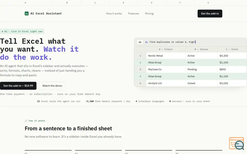 Screenshot of AI Excel Assistant
