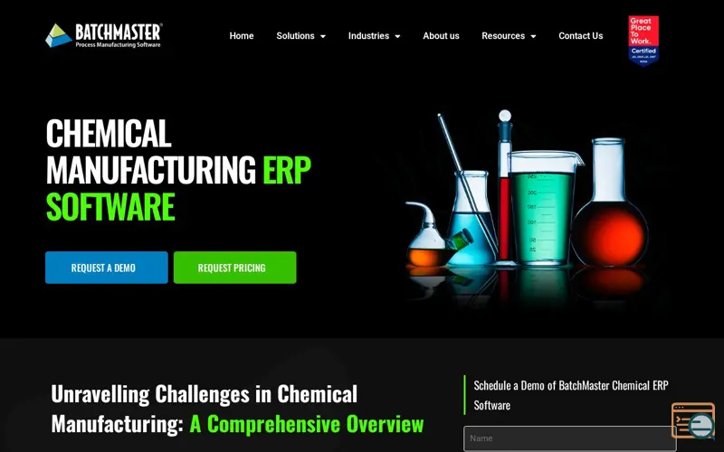 Screenshot of Chemical Manufacturing ERP Software UK, a launch using Gravity Forms
