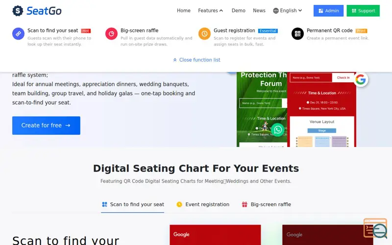 Screenshot of SeatGo — QR Code Digital Seating Chart