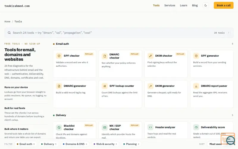 Screenshot of Toukir's Email Toolbox, a launch using Google Calendar