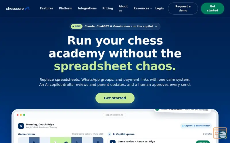 Screenshot of ChessCore: AI-Native Chess Academy Management Software