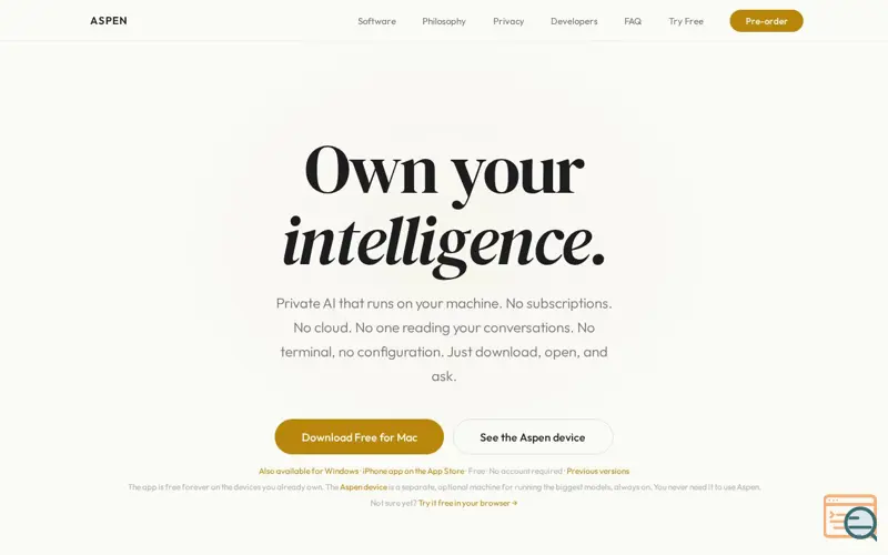 Screenshot of Aspen — Own your intelligence