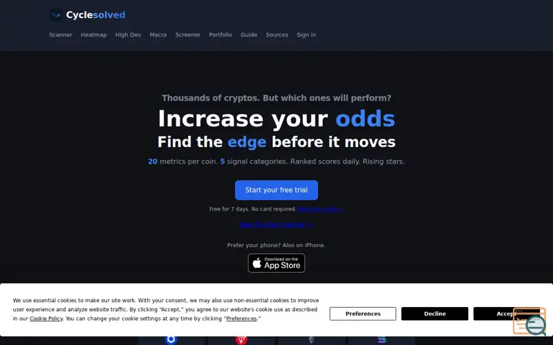 Screenshot of Cyclesolved — Crypto cycles, solved.