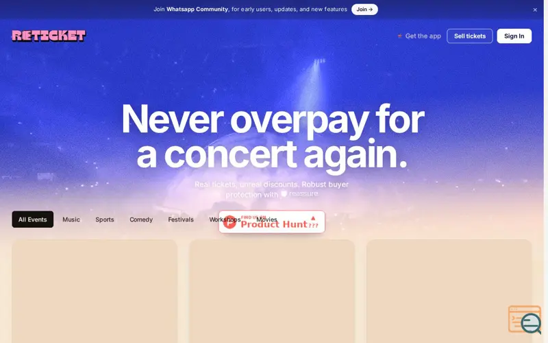 Screenshot of Reticket