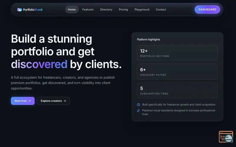 Screenshot of PortfolioShack
