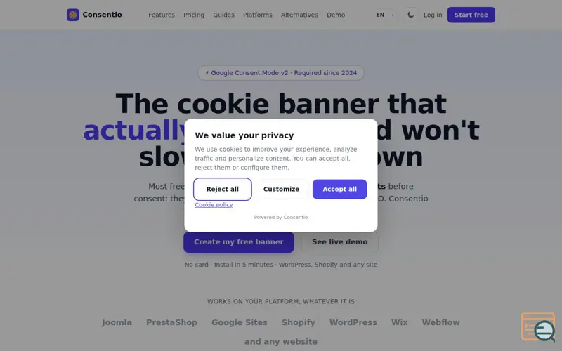 Screenshot of Consentio