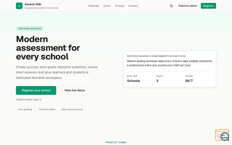 Screenshot of Assess Hub