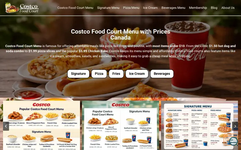 Screenshot of BEST Costco Menu Food Court Signs